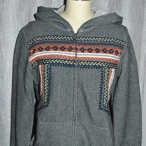 Vintage Y2K Lucky Brand Lotus Embroidered Boho Aztec Tribal Woven Knit Hoodie L